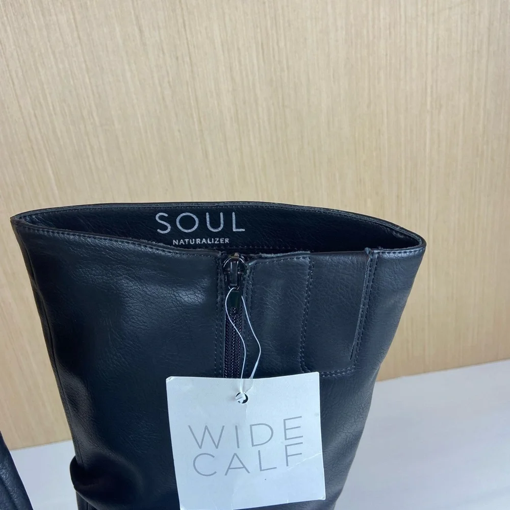 Soul Naturalizer Frost Wide Calf Black Knee High Boots 8.5W Block Heel NEW